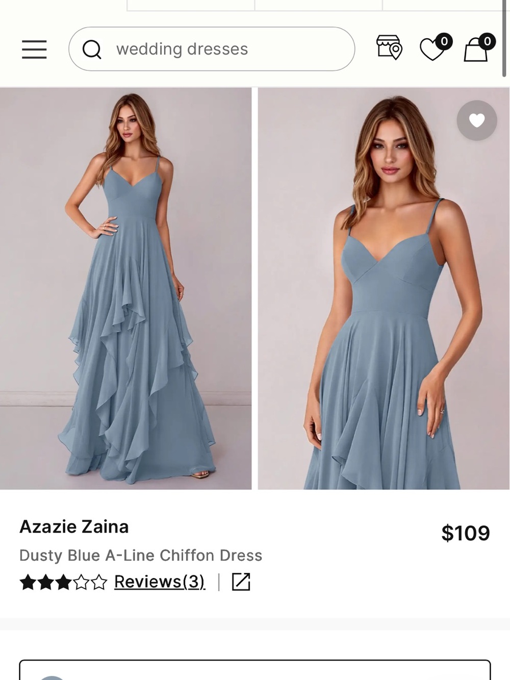 Azazie Dusty Blue Chiffon Dress Size A2
